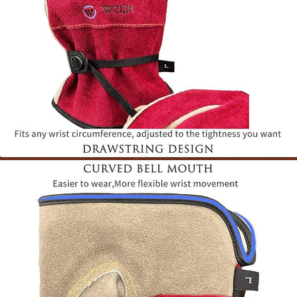 Leather Work Gloves for Women, Large Glove for Gardening, Tig/Mig Welding, Construction, Chainsaw, Farm, Ranch, etc. Cowhide, Cotton Lined, Utility, Firm Grip, Durable. Rose Red - Grey L