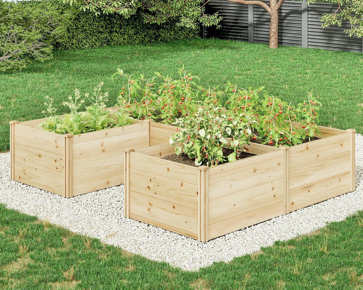 AMERLIFE U-Shaped Raised Garden Bed, 7.5Wx6Dx1.6H Free Combination Outdoor Wooden Raised Garden Bed Planter with 19.6" Depth Planter Box