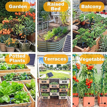 RISINGUP Solar Drip Irrigation System with Timer, Programmable Smart Watering with 2200mAh Battery, Automatic Plants Watering System for 30 Potted Plants Outdoor Garden, Patio, Balcony, Greenhouse