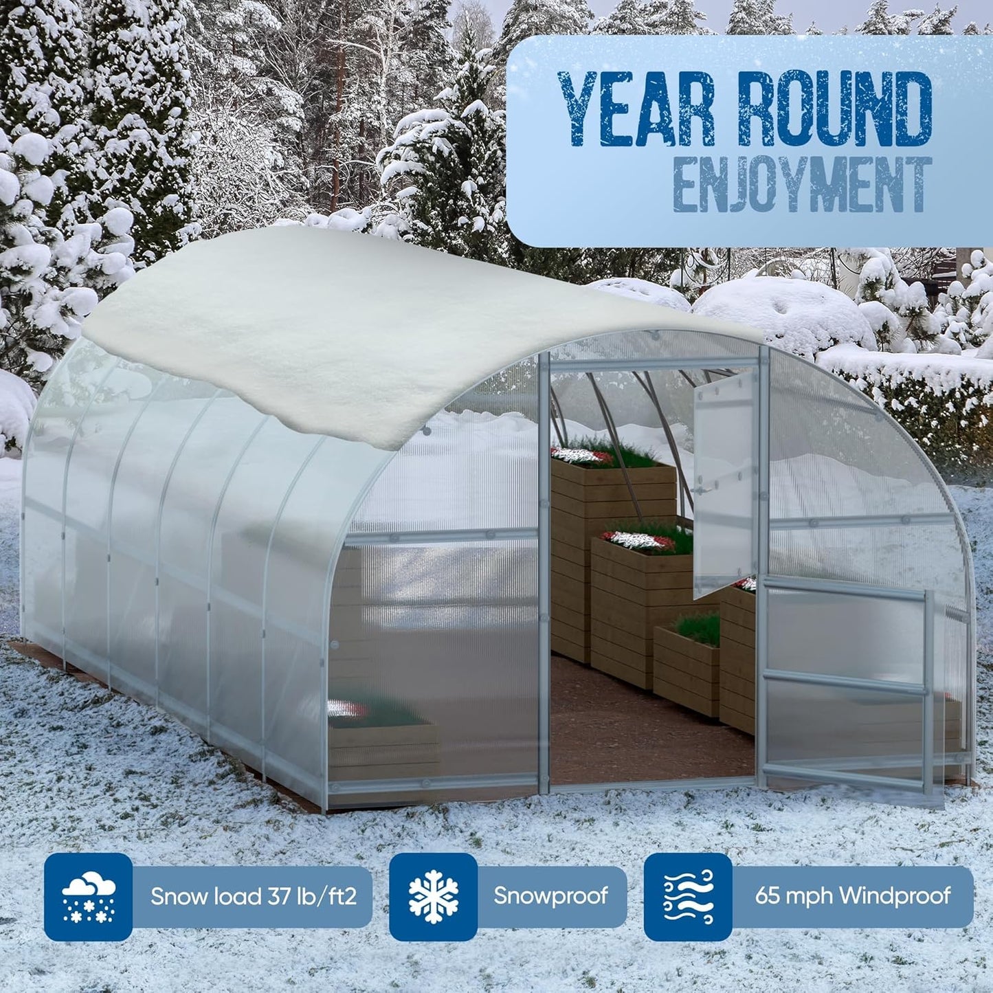 Polycarbonate Greenhouse Kit - Greenhouse - Easy Assembly & Heavy Duty Greenhouses for Outdoors- with Vents and Extra Door (Transparent, 10x13)