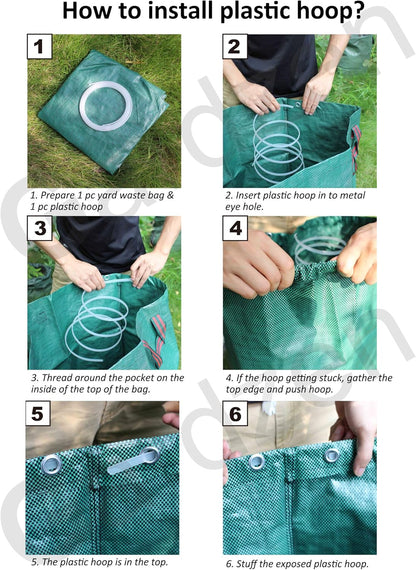Gardzen 6-Pack 72 Gallon Yard Waste Bags, Reusable Heavy Duty Collapsible Garden Leaf Bags with Plastic Ring, Stand-Up Yard Waste Bin for Leaves, Lawn Debris & Grass Clippings