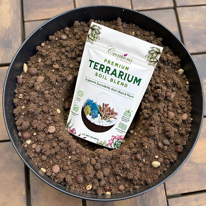 Terrarium Soil Blend - Well Draining Potting Soil for Live Succulents, Cactus, Aloe - Terrarium Supplies, Natural Pine Bark, Peat, Coarse Sand - Indoor Planting Mix Bag