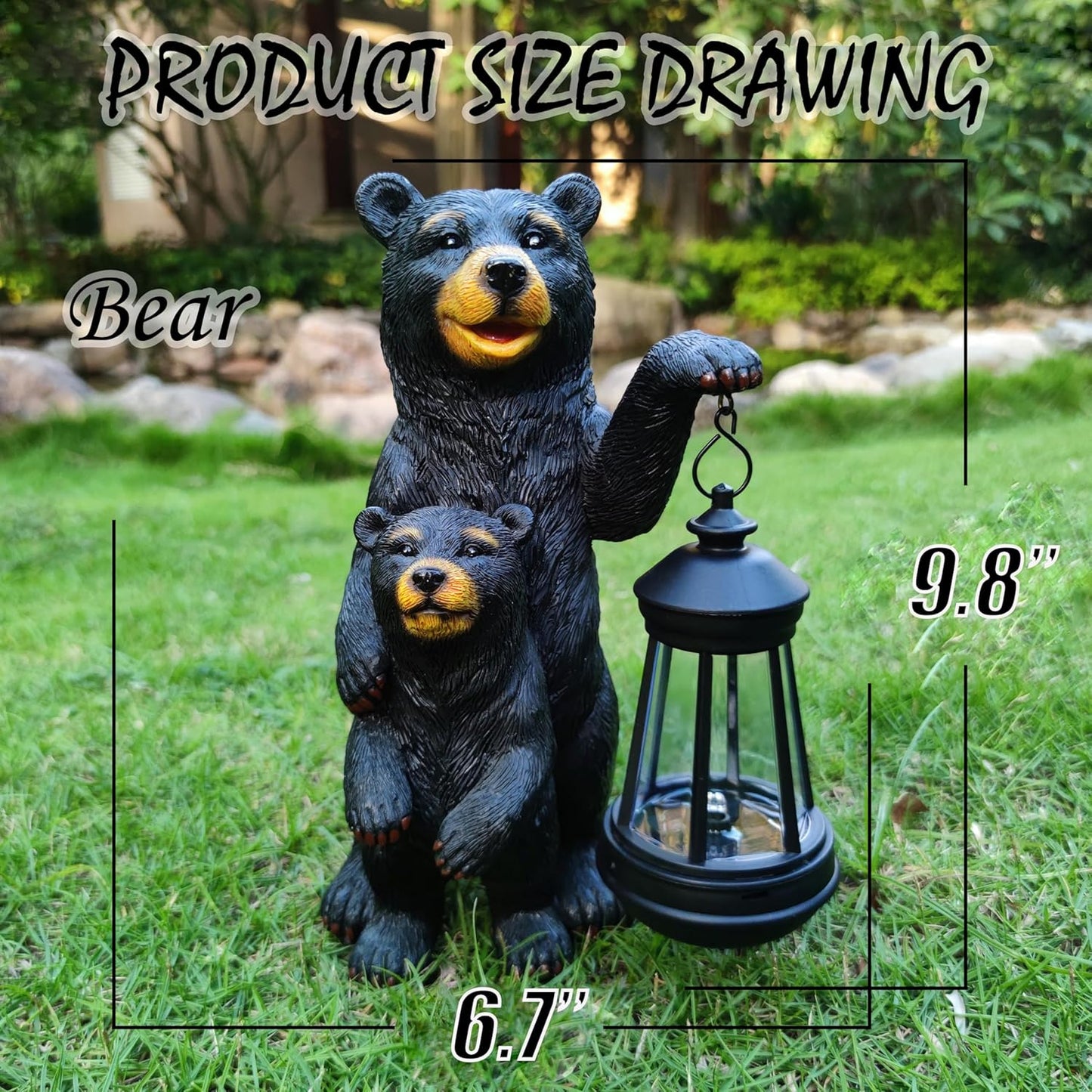 Black Bear Solar Lantern Garden Statues，Loving Bear Figurine Lights for Outside Decoration ,Lawn Outdoor Decor for Patio,Balcony,Yard-Unique Gift for Grandma Wowen Mom