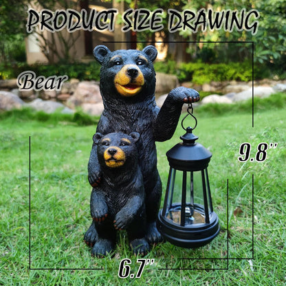 Black Bear Solar Lantern Garden Statues，Loving Bear Figurine Lights for Outside Decoration ,Lawn Outdoor Decor for Patio,Balcony,Yard-Unique Gift for Grandma Wowen Mom