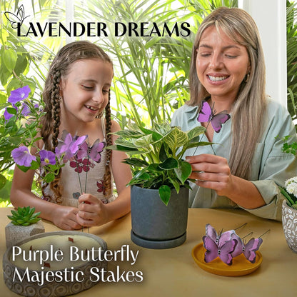 Handmade Butterfly Garden Stakes – Set of 7 Purple Decorative Butterflies Idea for Garden & Nature Lovers – Outdoor & Indoor Garden Decor – Air Aquarium Handmade by Kushner