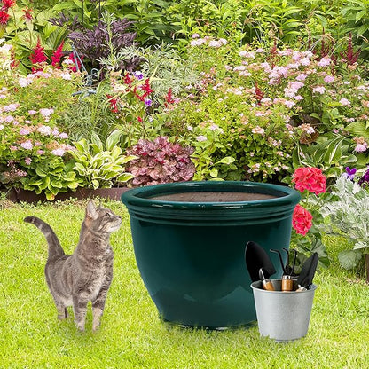 Sunnydaze Large Ceramic Plant Pot - Round Outdoor Glazed Ceramic Planter Pot with Drainage - Studio - Dark Green - 18.5"