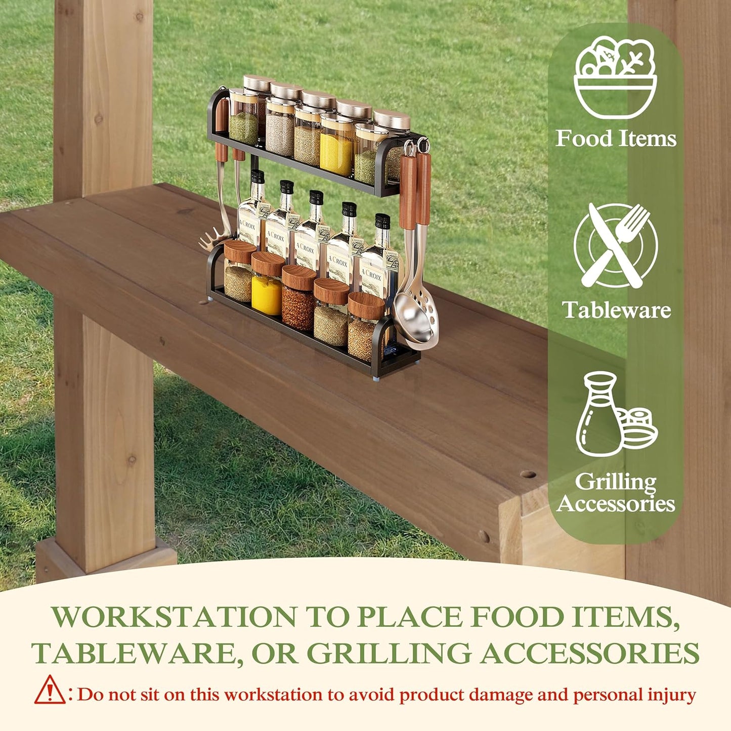 MUPATER 6 x 13 FT Wooden Grill Gazebo with Sloping Metal roof, Heavy Duty Hard Top Grill Gazebo Suitable for 2 Full-Size Grills, BBQ Canopy for Outdoor Patio, Lawn, Garden