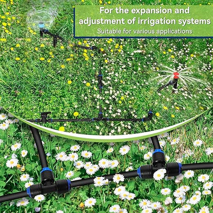 20 Pack 1/4" Drip Irrigation Tee Connectors, Quick Connect Universal Drip Irrigation Tubing Coupling Valve, Connector Locking Fitting for Sprinkler or Drip Irrigation System