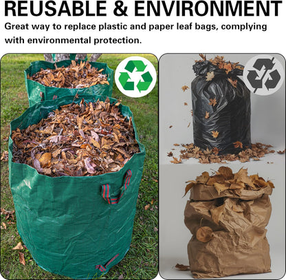 Gardzen 3-Pack 80 Gallon Yard Waste Bags, Reusable Heavy Duty Collapsible Garden Leaf Bags with Plastic Ring, Stand-Up Yard Waste Bin for Leaves, Lawn Debris & Grass Clippings