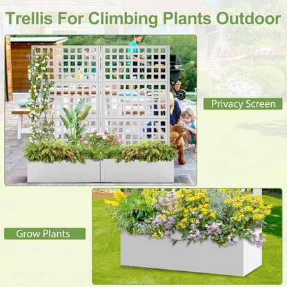 Metal Raised Garden Bed, Trellis Planters Bed with Drainage Holes for Climbing Plants, Vegetables Outdoor Privacy Screen with Planter Box 73"x35"x16", White