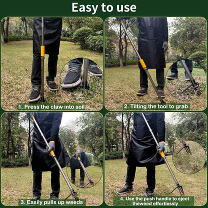 Metal Manual Weeder-48 Stand Up Weed Puller Tool with Steel Push Handle - Made with All Steel & 4-Claw Steel Head-Easily Remove Weeds in Garden Yard Lawn Without Bending Or Kneeling