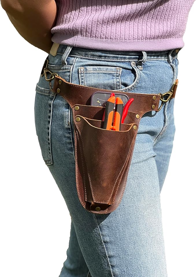 Garden Tool Belt, Handmade Premium Leather with Pouches Pockets Holster for Women & Men, Gardeners, Florists, Electrician, Carpenter, Farmer, Landscaper
