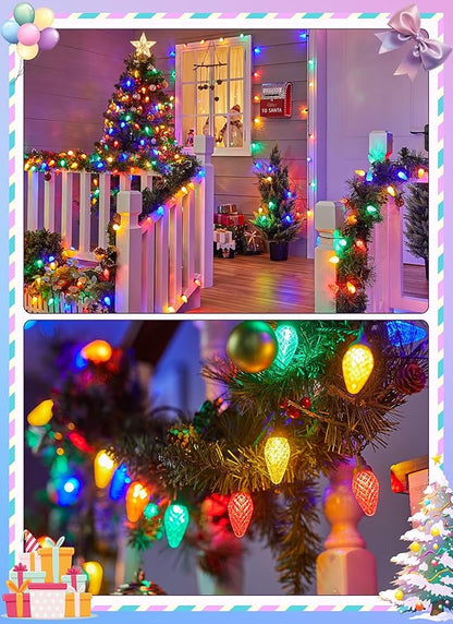 Brightown C9 Christmas Lights Outdoor, 114FT 150 LED Multicolor String Lights with Timer, 8 Modes, Plug-in UL Listed Waterproof Connectable Christmas Tree Lights for House, Roof, Garden, Patio Decor