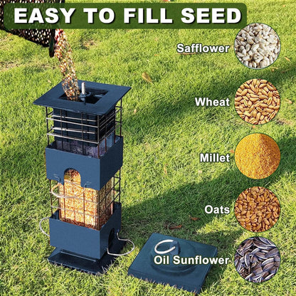 Squirrel Proof Bird Feeder for Outdoors Hanging,3Lbs Metal Birdfeeders Squirrel Proof with 4 Feeding Ports for Outside, Birdseed Feeder for Cardinal, Finch, Sparrow,Bluejay (Blue)