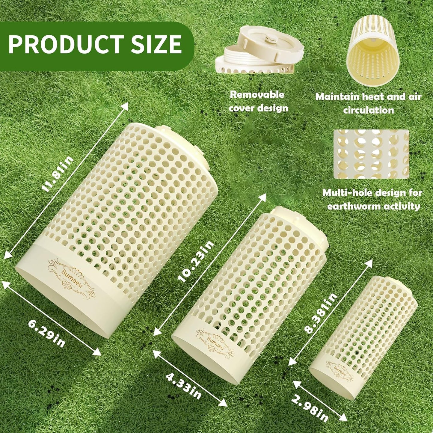 Underground Worm Farm, Garden Mini vermicomposting bin for use in Outdoor Gardening from Kitchen Food Waste, with Holes and lid11.81IN+10.23IN+8.38IN（3PC）