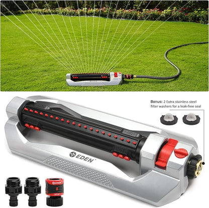 Eden 96216 Heavy Duty Metal 3-Way Oscillating Sprinkler for Large Lawn and Garden W/Quick Connect Starter Set