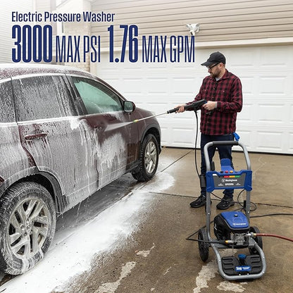 Westinghouse WPX3000e Electric Pressure Washer, 3000 Max PSI and 1.76 Max GPM, Induction Motor, Onboard Soap Tank, Spray Gun and Wand, 5 Nozzle Set, for Cars/Fences/Driveways/Homes/Patios/Furniture