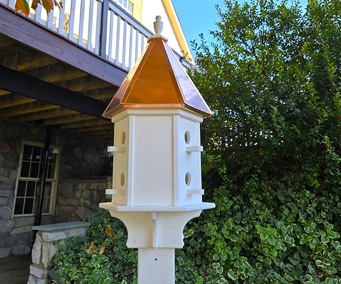 Amish Handmade Birdhouse with Copper Roof 6 CompartmentsBird Watching (Copper Roof, 6 Compartments)