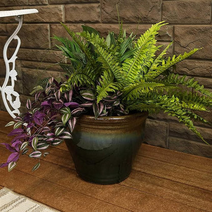 Sunnydaze Large Ceramic Plant Pot - Round Outdoor Glazed Ceramic Planter Pot with Drainage - Studio - Forest Lake Green - 14.5"