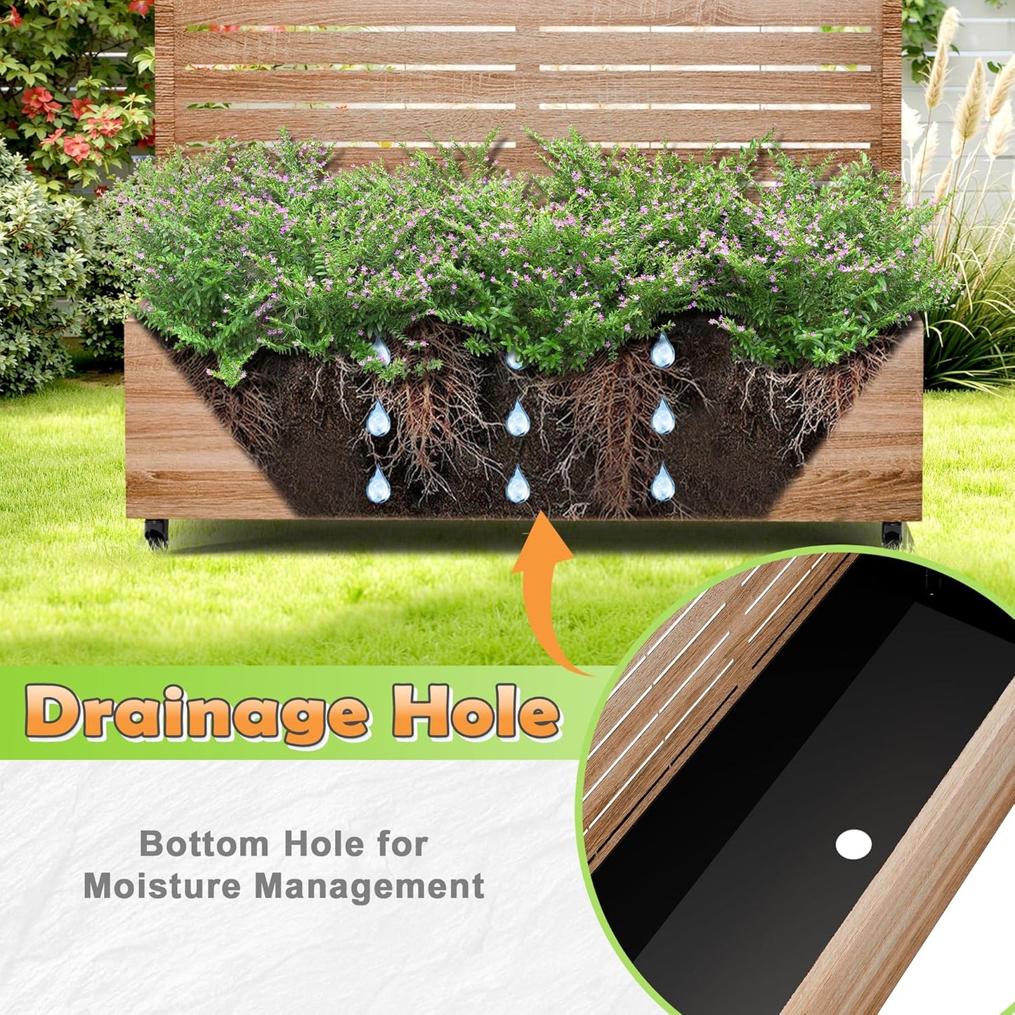 Metal Raised Garden Bed with Trellis, 2-in-1 Planter Box & Privacy Screen for Climbing Plants, Outdoor Standing Flower Bed with Drainage Holes, 47.2" L x 16.7" W x 70.8" H, Cut Oak Grain