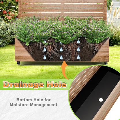 Metal Raised Garden Bed with Trellis, 2-in-1 Planter Box & Privacy Screen for Climbing Plants, Outdoor Standing Flower Bed with Drainage Holes, 47.2" L x 16.7" W x 70.8" H, Cut Oak Grain