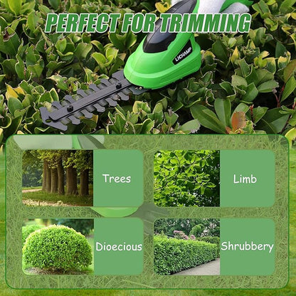 Lichamp 2-in-1 Electric Hand Held Grass Shear Hedge Trimmer Shrubbery Clipper Cordless Battery Powered Rechargeable for Garden and Lawn, CGS-3601 Grass Green