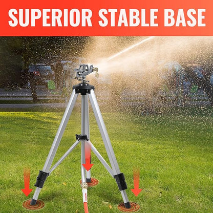 YAMATIC Impact Sprinkler on Adjustable Tripod Base, 360 Degree Large Area, Heavy Duty Adjustable Pulsator Sprinkler for Lawn, Yard and Grass Irrigation, Spray up to 20-90ft(Zinc Head)