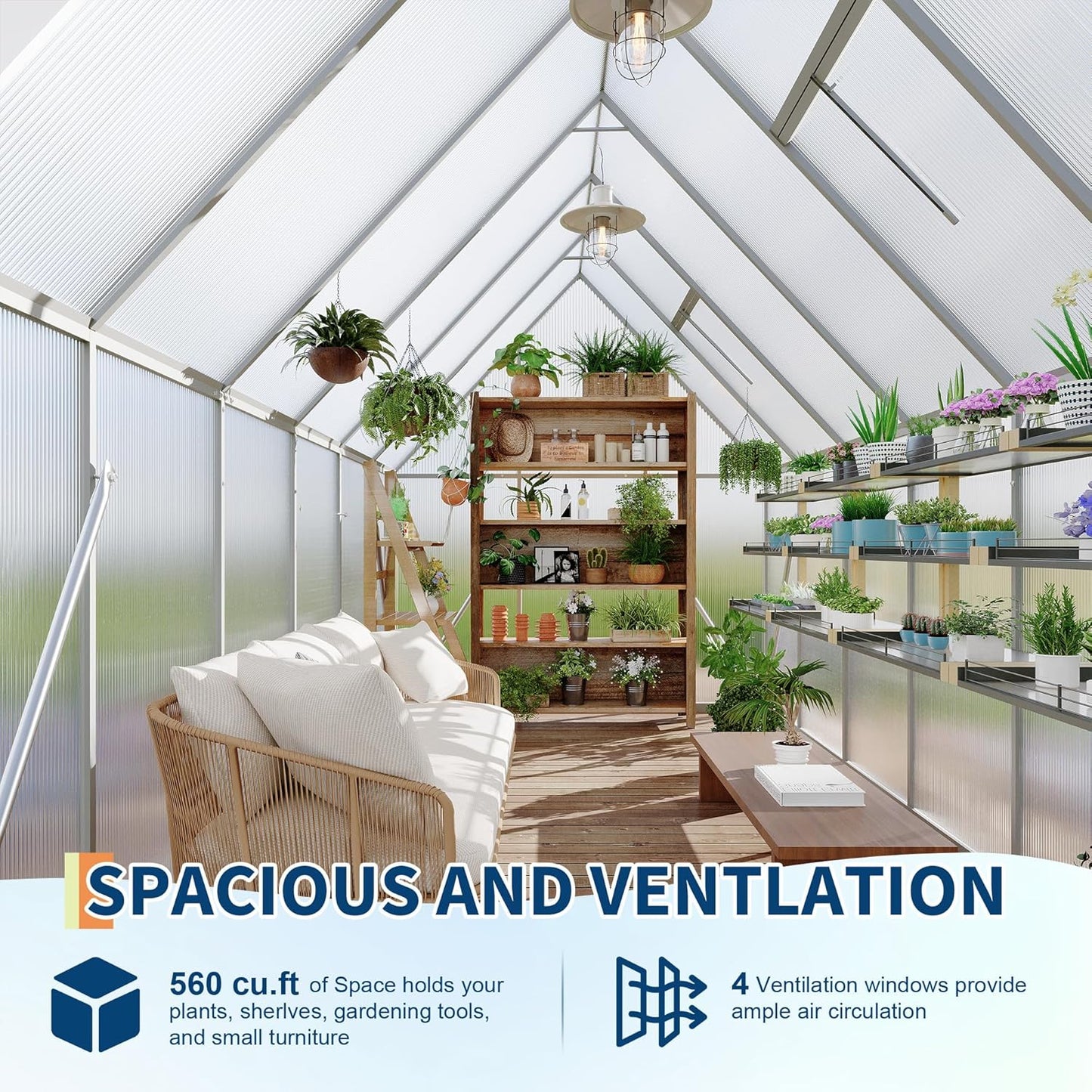 6'X11' Aluminum-Framed Polycarbonate Greenhouse, Heavy Duty Polycarbonate Greenhouse with Quick Setup Structure and Roof Vent, Large Enhanced Aluminum Greenhouses Kit for Outdoors