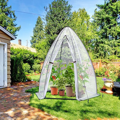 Portable Greenhouse for Outsides, Ohuhu Heavy Duty Green House Tent with Durable PE Cover, Garden Plant Protector with Zippered Door Mesh Window for Vegetables Flowers Fruits Herbs, 63x54x71 Inch