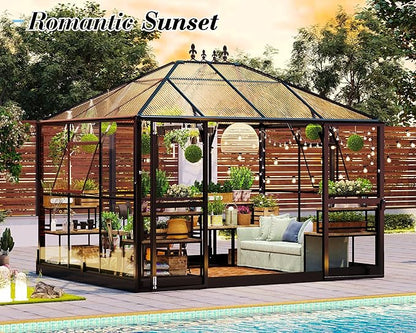 Jocisland 11x8.3x8.6 FT Polycarbonate Greenhouse with Clear Panels- 6 FT Wall Height Outdoor Aluminum Greenhouses with 2 Vents, Double Doors with Hook, Walk-in Greenhouse for Backyard Garden