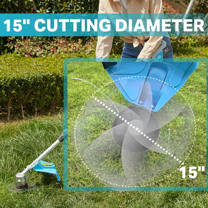 RB 40V 15" Cordless 2-in-1 Grass Trimmer and Edger – Lightweight, Powerful, with 2.0Ah Battery & Charger & 39ft 0.079'' line, Auto Feed, Adjustable Speed & Telescopic Handle