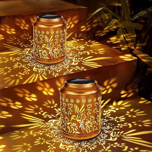 Brizled Hummingbird Solar Lanterns, 2 Pack Outdoor Lanterns Christmas Birthday Gift for Women Mom Grandma, Hummingbird Hanging Garden Lantern, Waterproof Solar Lights for Table Garden Patio Path Porch