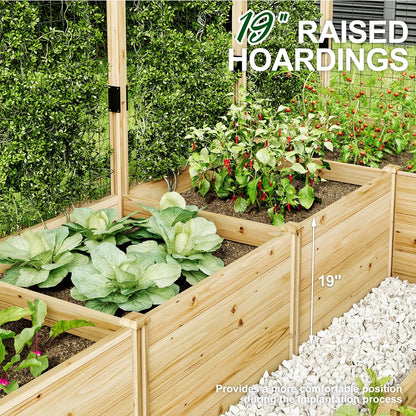 AMERLIFE Raised Garden Bed with Deer Proof Fence, 7.5Wx9Dx6H Outdoor Wooden Raised Garden Bed Planter with 19" Depth Planter Box