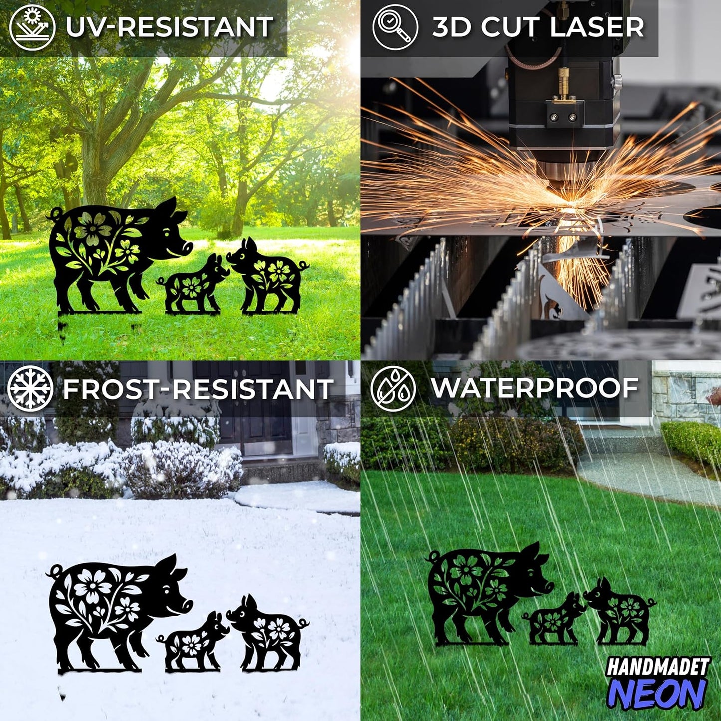 Personalized Pigs Set 3 Garden Stakes, Custom Metal Gardening Markers, Decorative Outdoor Yard Sign, Art Decor Gifts for Animal Lovers, Grandmother, Mom, Dad