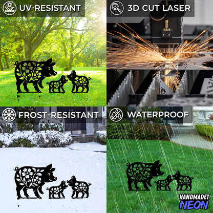 Personalized Pigs Set 3 Garden Stakes, Custom Metal Gardening Markers, Decorative Outdoor Yard Sign, Art Decor Gifts for Animal Lovers, Grandmother, Mom, Dad