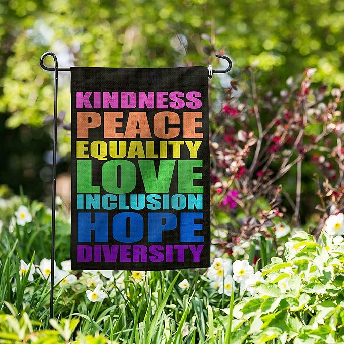 Pride Flag Kindness Peace Equality Love Inclusion Hope Diversity Garden Flag Vertical Double Sided 12.5"X18" Burlap Spring Summer Yard Sign Be Kind Flag Patio Outdoor Decoration