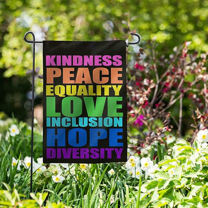 Pride Flag Kindness Peace Equality Love Inclusion Hope Diversity Garden Flag Vertical Double Sided 12.5"X18" Burlap Spring Summer Yard Sign Be Kind Flag Patio Outdoor Decoration