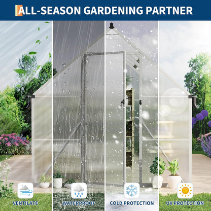 8'X10' Aluminum-Framed Polycarbonate Greenhouse, Heavy Duty Polycarbonate Greenhouse with Quick Setup Structure and Roof Vent, Large Enhanced Aluminum Greenhouses Kit for Outdoors