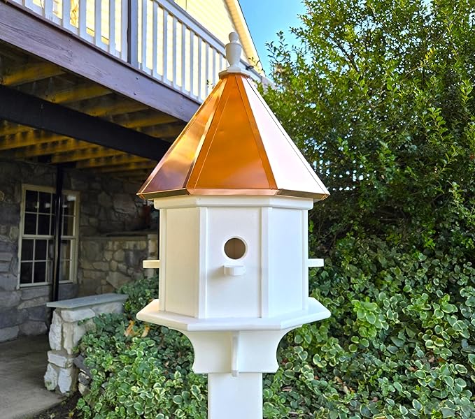 Amish Handmade Birdhouse with Copper Roof, Bird Watching (Copper Roof, 4 Compartments)