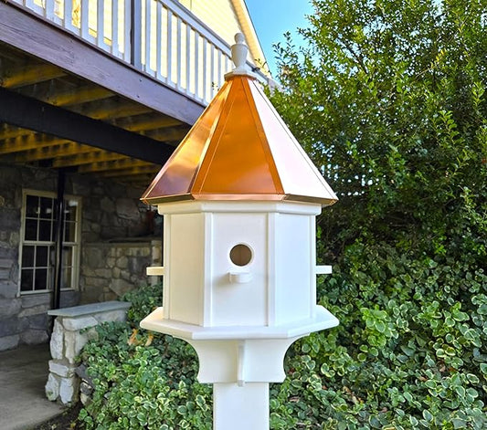 Amish Handmade Birdhouse with Copper Roof, Bird Watching (Copper Roof, 4 Compartments)