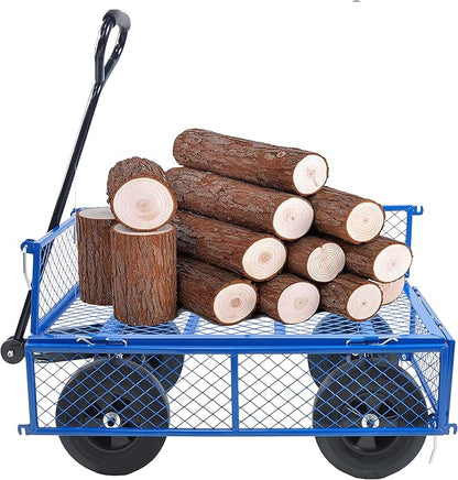 Solid Wheels 10" Flat Free Tires Steel Garden Wagon cart A Large-Capacity mesh with a Load of 1100LBS,with Detachable Side and no Pneumatic Tires,can be Used in Farms,Warehouses,etc.