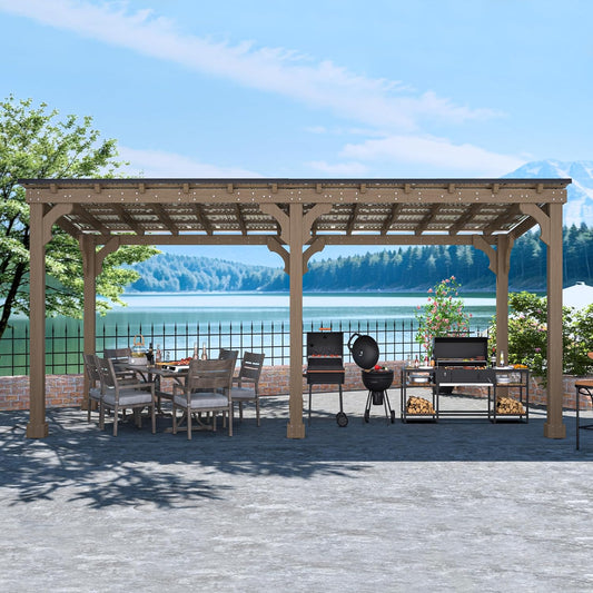 MUPATER 10x20 FT Wooden Grill Gazebo with Sloping Metal Roof, Sturdy 5.5'' Post, Wood Frame Gazebo Heavy Duty, Suitable for 2 Full-Size Grills, BBQ Canopy for Outdoor Patio, Lawn, Garden, Brown