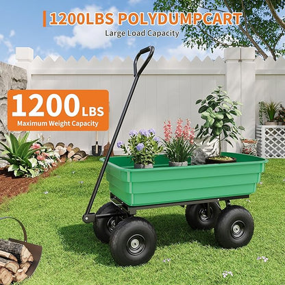 All-Terrain Garden Dump Cart with Removable Bed | 1200Lb Heavy Duty Utility Wagon for Yard Work | 180° Pivoting Handle for Easy Control | Hauls Soil, Plants, Tools with Ease
