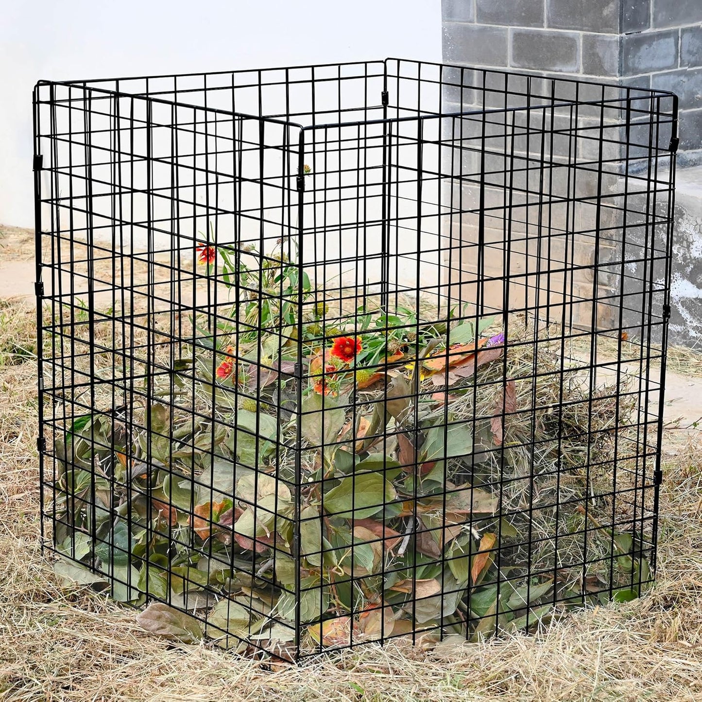 Large Compost Bin Outdoor, Square Mesh Garden Wire Compost Bin for Stacking Leaves and Yard Waste 36X36X28 Inches