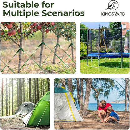 Kingsyard Heavy Duty Tree Stake Kit, 6 Pcs 12 Inch Steel Tree Stakes and Supports for Leaning Young Trees Straightening Kit Against Bad Weather, with 6Pcs Straps & 6Pcs 13ft Anchor Ropes