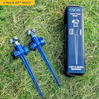 ESOW All Metal Lawn Sprinkler 2 Pack, Creative Triple Spray Head Garden Sprinkler with Spike Base, 360 Degree Large Area Coverage for Yard, Lawn, Garden and Grass Irrigation