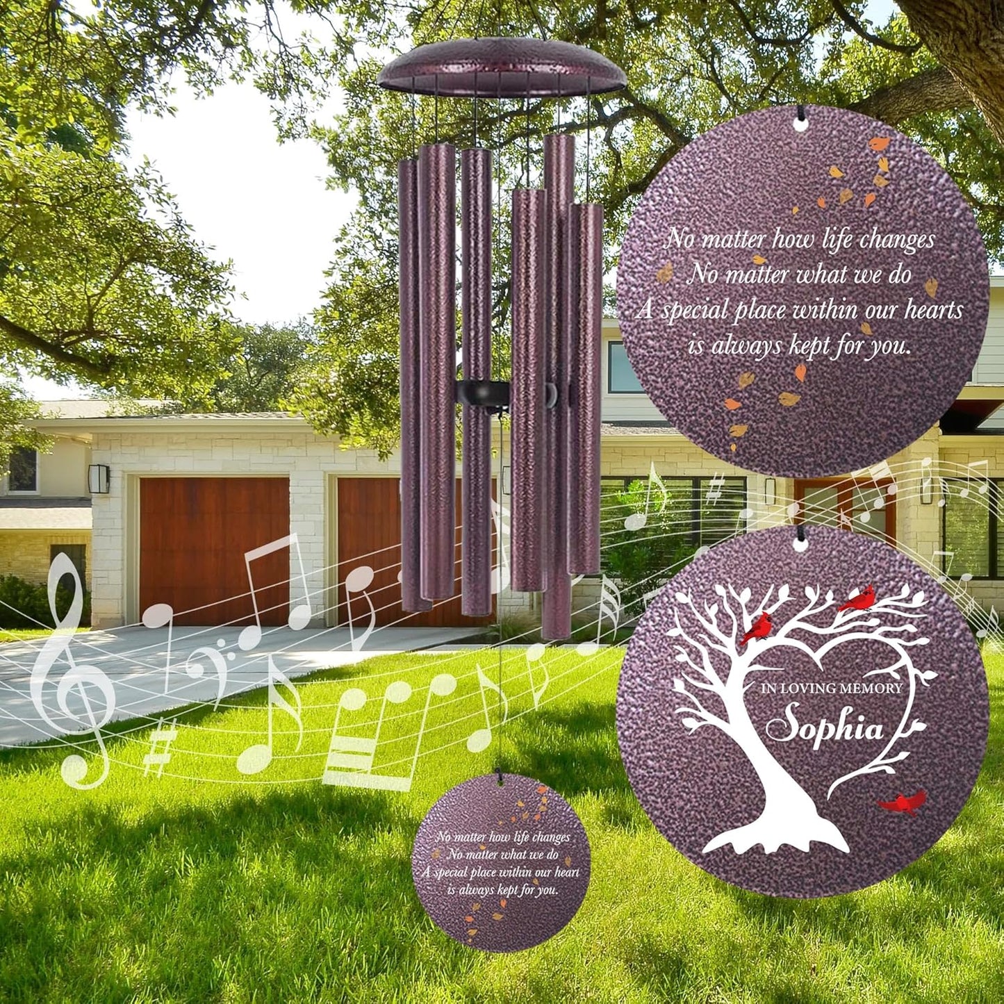 Personalized Cardinal Sympathy Wind Chimes, Deep Tone 30/36/45 inch Wind Chimes Sympathy Gifts for Loss of Loved One, in Loving Memory Windchimes for Loved Ones Lost, Garden Decor