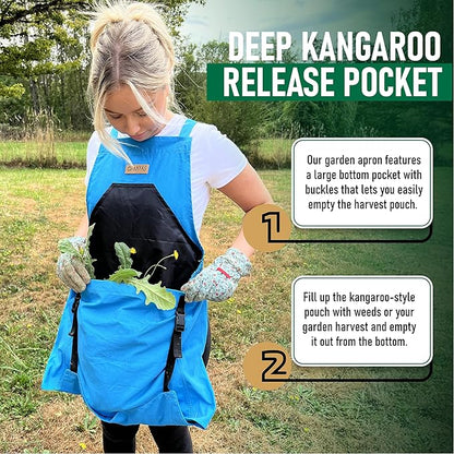 Grampa's Garden Apron - Cross Back Gardening Apron With Pockets For Women & Men | Harvest Apron with Large Kangaroo Pouch