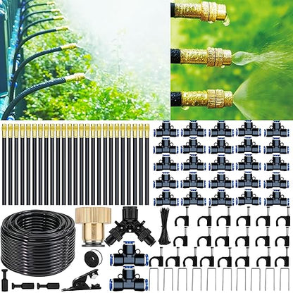 98 Ft Drip Irrigation System,360°Bendable Drip Irrigation Kit,25 Nozzles and 27 Quick Connectors,Automatic Garden Irrigation System,Adjustable Atomizing System for Plants, Greenhouse,Yard,Lawn