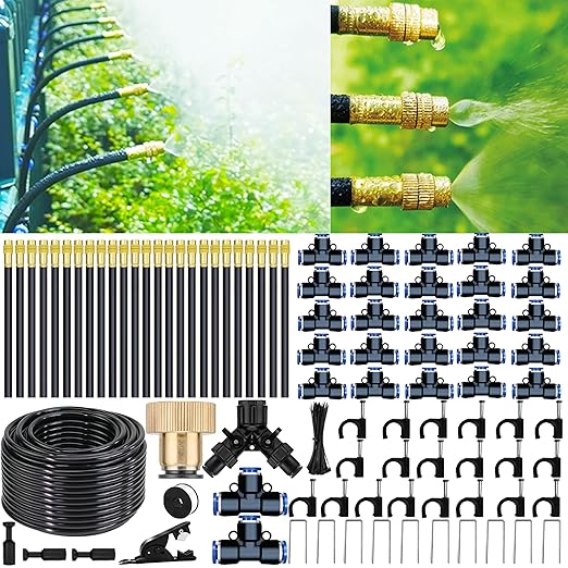 98 Ft Drip Irrigation System,360°Bendable Drip Irrigation Kit,25 Nozzles and 27 Quick Connectors,Automatic Garden Irrigation System,Adjustable Atomizing System for Plants, Greenhouse,Yard,Lawn
